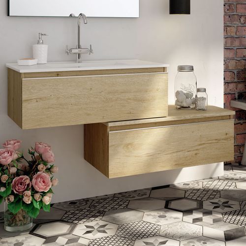 Meuble De Salle De Bain 120 Cm Simple Vasque - Sans Miroir - Pena  - Bambou (chêne Clair)