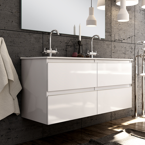 Ensemble Meuble De Salle De Bain 120cm Double Vasque + Colonne De Rangement - Balea - Blanc