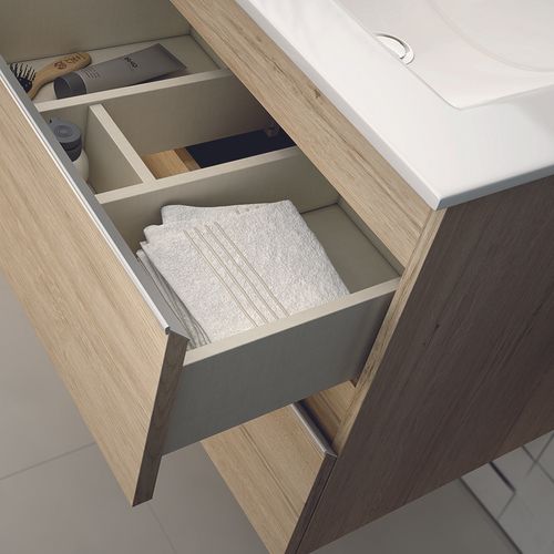 Meuble De Salle De Bain 80cm Simple Vasque + Colonne De Rangement Palma - Bambou (chêne Clair)
