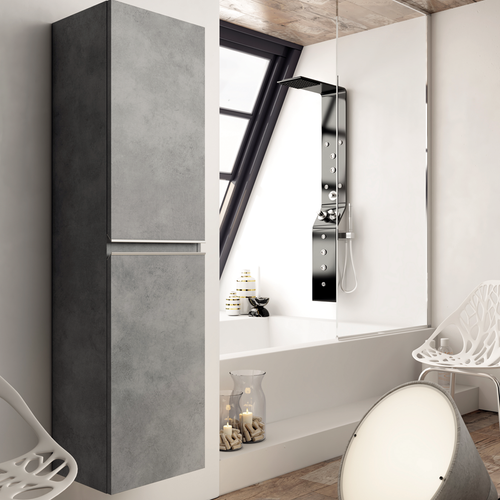 Ensemble Meuble De Salle De Bain 120cm Double Vasque + Colonne De Rangement Palma - Ciment (gris)