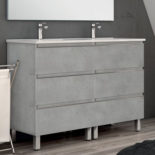 Ensemble Meuble De Salle De Bain 120cm Double Vasque + Colonne De Rangement Palma - Ciment (gris)