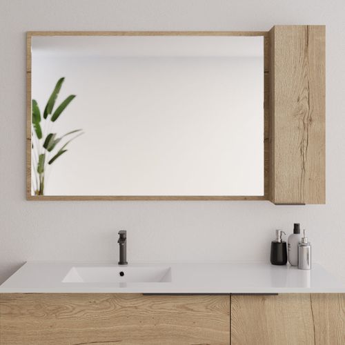 Ensemble Meuble De Salle De Bain 120cm Vasque Déportée + Colonne De Rangement - King - Chêne Clair