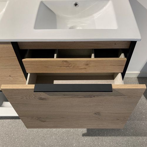 Meuble De Salle De Bain 120cm Double Vasque - Sans Miroir - Alba - Blanc/roble