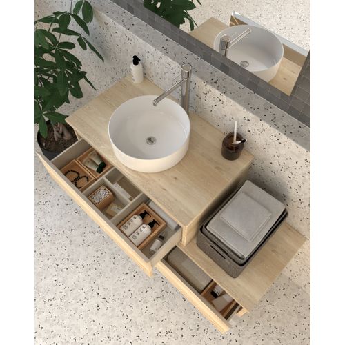 Meuble De Salle De Bain Avec Vasque à Poser Ronde Sans Miroir Pena - Chêne Clair- 120cm