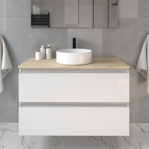 Meuble De Salle De Bain Sans Miroir Avec Vasque Ronde Balea - Blanc - 70cm