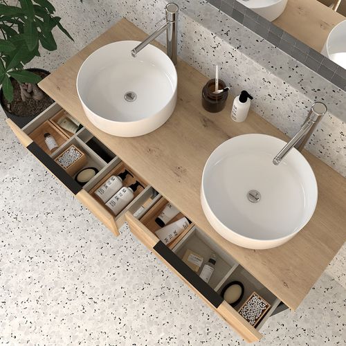 Meuble De Salle De Bain Sans Miroir Avec Vasques à Poser Rondes Alba - Noir - 120cm