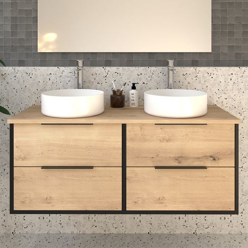 Meuble De Salle De Bain Sans Miroir Avec Vasques à Poser Rondes Alba - Noir - 120cm
