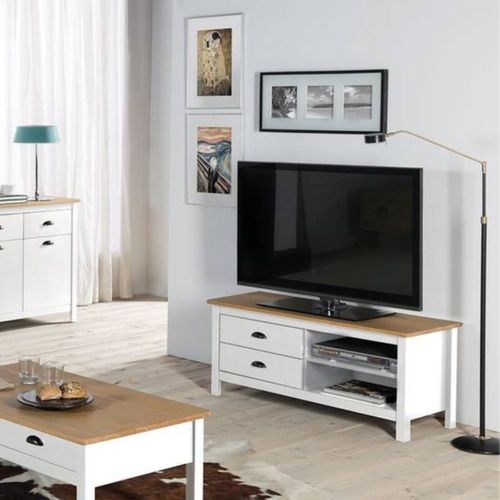 Meuble TV L.110 cm MAYA Bois massif blanc