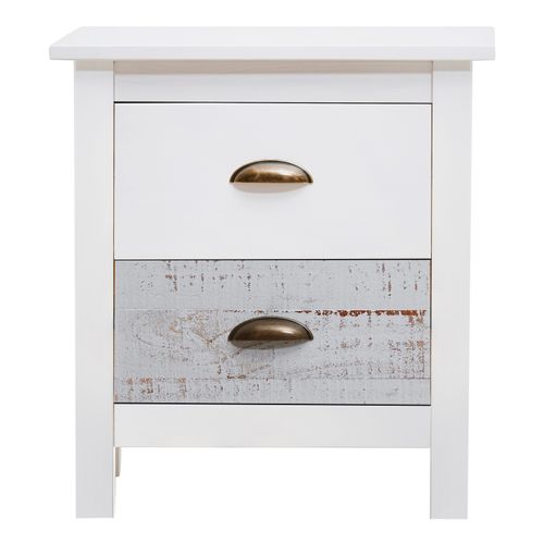 Chevet 2 tiroirs MOANA - bois massif Blanc