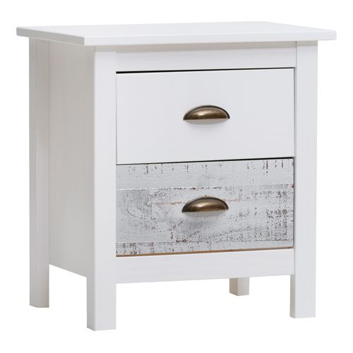 Chevet 2 tiroirs MOANA - bois massif Blanc