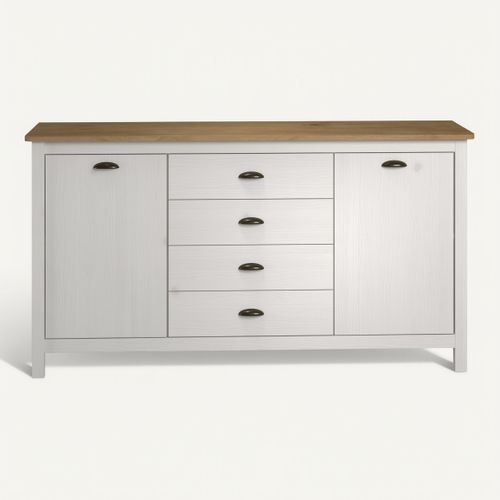 Buffet campagne L.150cm MAYA Bois massif blanc vue de face