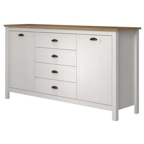Buffet campagne L.150cm MAYA Bois massif blanc vue de profil