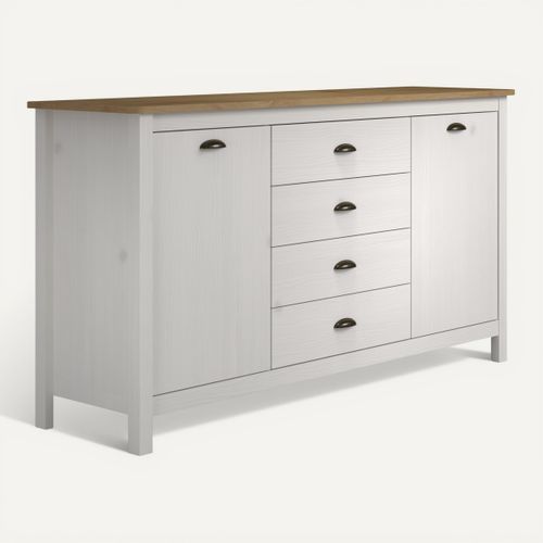 Buffet campagne L.150cm MAYA Bois massif blanc vue 3/4