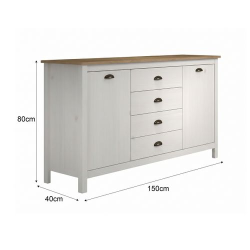 Buffet campagne L.150cm MAYA Bois massif blanc