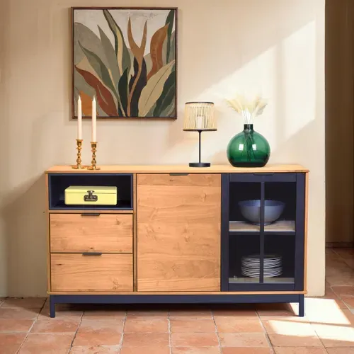 Buffet style atelier BRONX Bois massif et noir