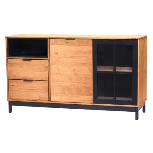 Buffet style atelier BRONX Bois massif et noir