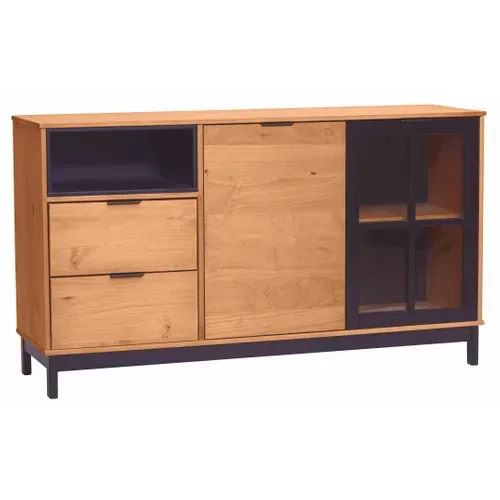 Buffet style atelier BRONX Bois massif et noir