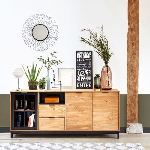 Buffet style atelier BRONX Bois massif et noir