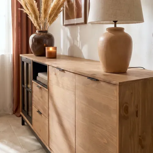 Buffet style atelier BRONX Bois massif et noir