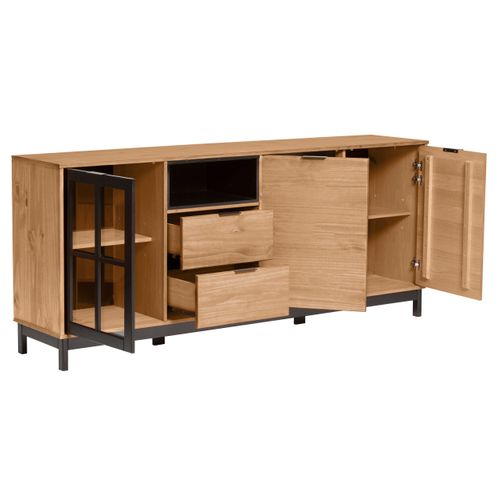 Buffet style atelier BRONX Bois massif et noir