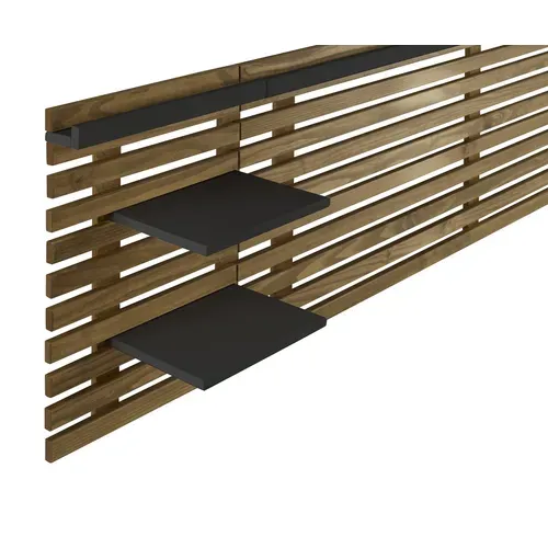 Tête de lit avec 4 étagères 140/160 cm NIDRA pin massif et noir vue détaillée