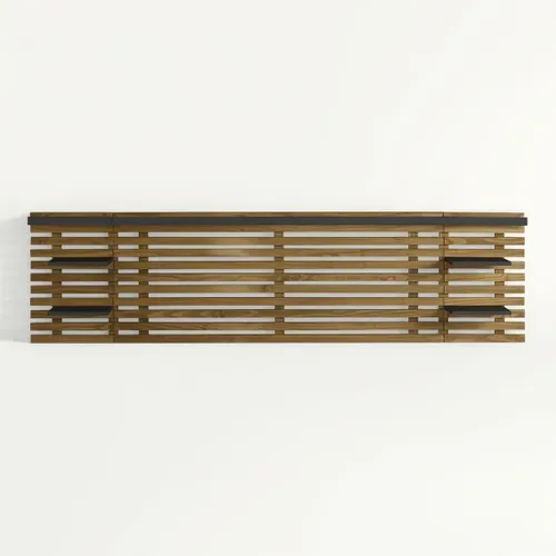 Tête de lit avec 4 étagères 140/160 cm NIDRA pin massif et noir vue de face