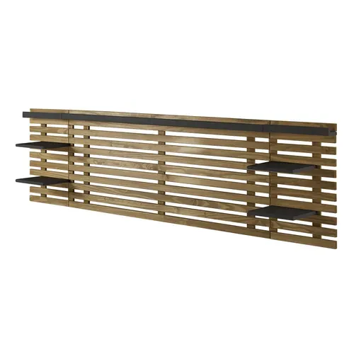 Tête de lit avec 4 étagères 140/160 cm NIDRA pin massif et noir vue de profil