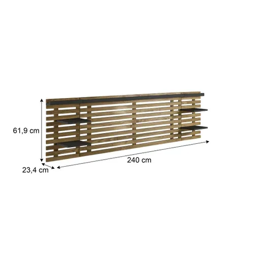 Tête de lit avec 4 étagères 140/160 cm NIDRA pin massif et noir