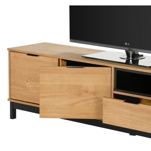 Meuble TV L.187 cm BRONX Bois massif et noir