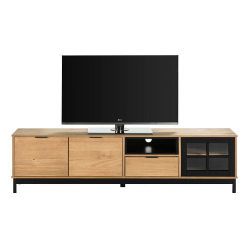 Meuble TV L.187 cm BRONX Bois massif et noir