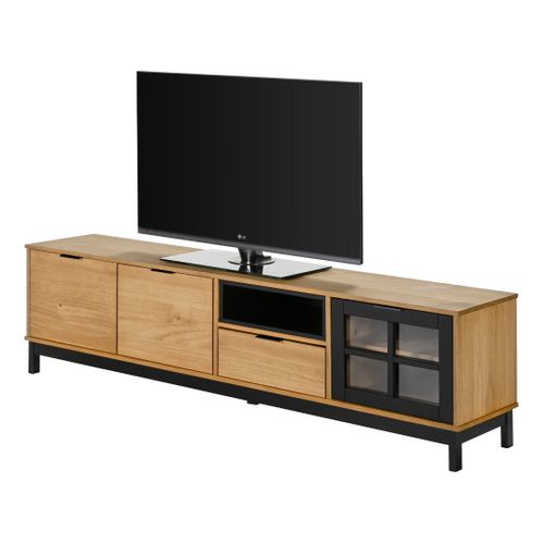 Meuble TV L.187 cm BRONX Bois massif et noir