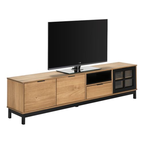 Meuble TV L.187 cm BRONX Bois massif et noir