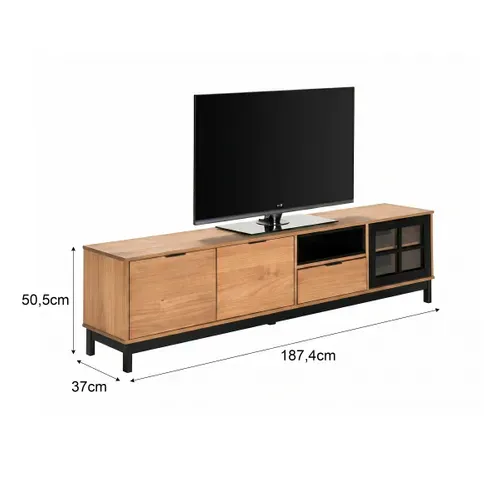 Meuble TV L.187 cm BRONX Bois massif et noir