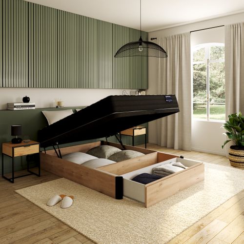 Sommier coffre 140x190 cm DREAMEA BROOKLYN 3 imitation chêne