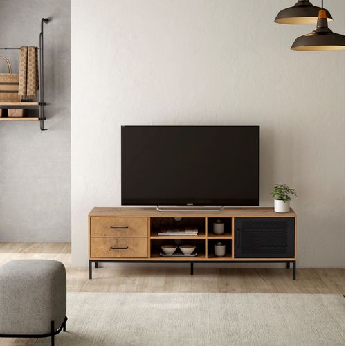 Meuble TV CUTWOOD 160 cm imitation chêne noir
