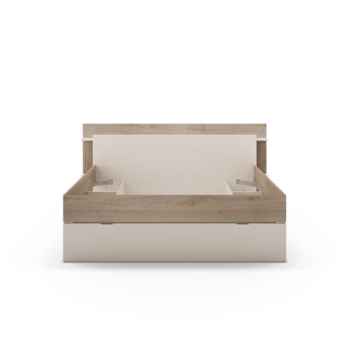 Lit 140x190 cm avec rangements ALBAN imitation sable/chêne