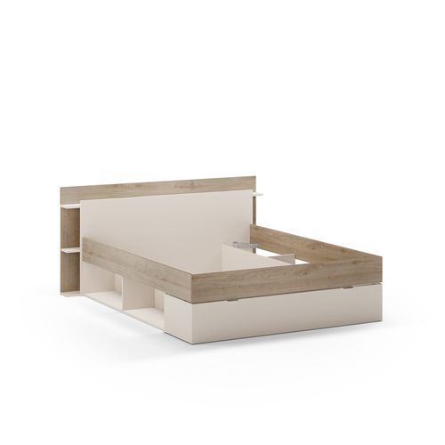 Lit 140x190 cm avec rangements ALBAN imitation sable/chêne