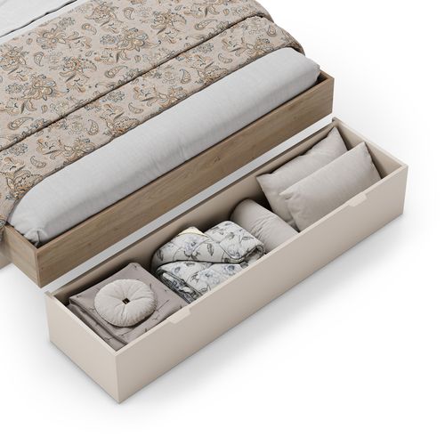 Lit 140x190 cm avec rangements ALBAN imitation sable/chêne