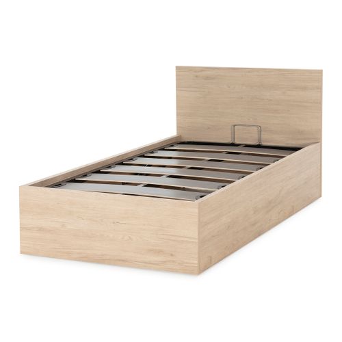 Lit coffre 90x190 cm BEST imitation chêne vue de profil