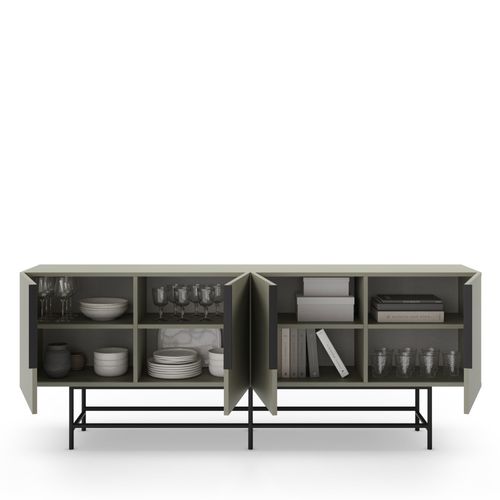 Vintara - Buffet 4 Portes En Bois Et Métal L200cm - Vert Amande