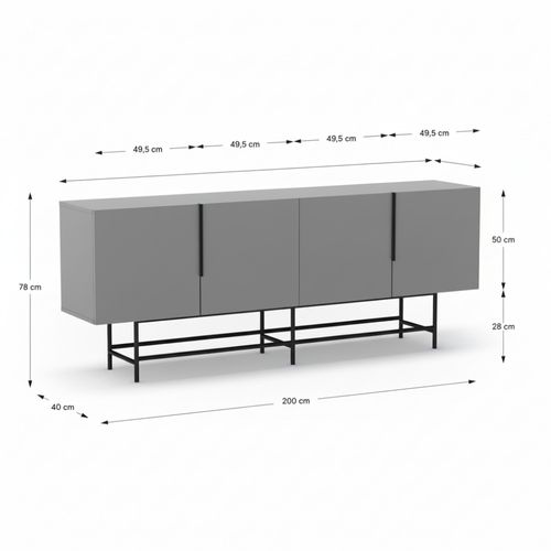 Vintara - Buffet 4 Portes En Bois Et Métal L200cm - Vert Amande