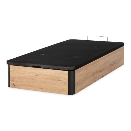 Sommier coffre 90x190 cm DREAMEA BROOKLYN 3 imitation chêne vue de profil
