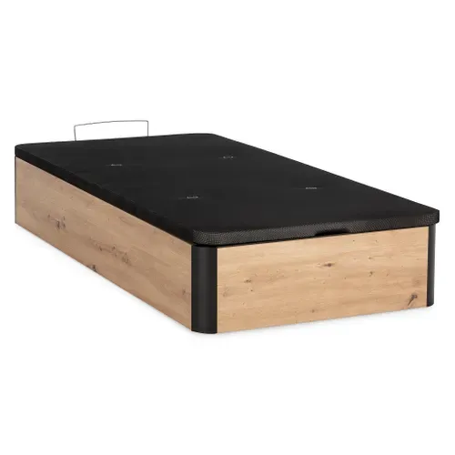 Sommier coffre 90x190 cm DREAMEA BROOKLYN 3 imitation chêne vue 3/4