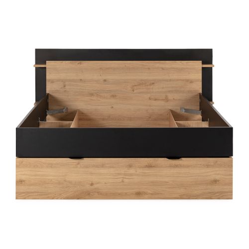 Lit 160x200 cm avec rangements ALBAN imitation noir/chêne