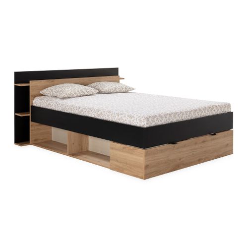 Lit 160x200 cm avec rangements ALBAN imitation noir/chêne