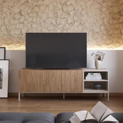 Meuble TV L.160 cm LAUREL Imitation chêne