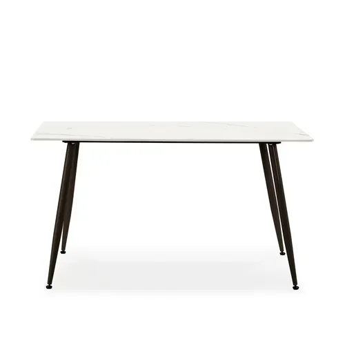 Ensemble de table en pierre frittée + 4 chaises MINKA en velours côtelé gris vue de face