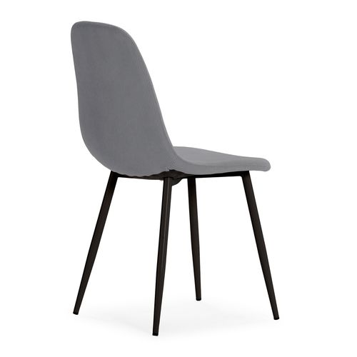 Ensemble de table en pierre frittée + 4 chaises MINKA en velours côtelé gris vue de derrière
