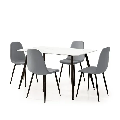 Ensemble de table en pierre frittée + 4 chaises MINKA en velours côtelé gris