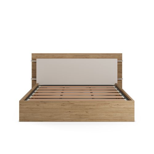 Lit coffre avec sommier relevable 140x190 cm AMELIE imitation chêne et crème vue de face